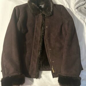 Ann Taylor Vintage Dark Brown Faux Fur Jacket